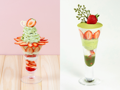 抹茶の奥深さと、いちごの華やかさを楽しむ季節限定パフェ　ほろ苦さと甘酸っぱさが調和する、フルーツピークスの春の訪れを感じる一品