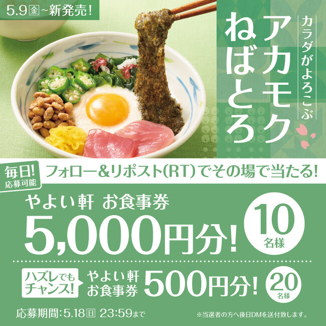 ダブルチャンス！「やよい軒」公式X・Instagramで実施 アカモクねばとろ定食発売記念キャンペーン
