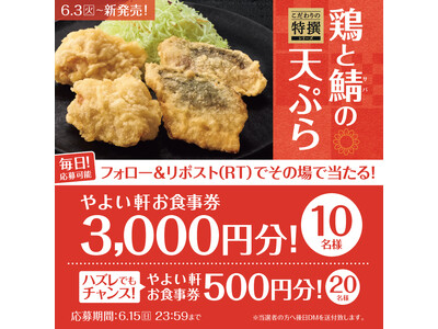 「やよい軒」公式X限定!~徳島県産阿波彩どり使用~鶏とサバの天ぷら定食発売記念キャンペーン