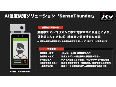 【非接触温度計測器で初！】外気温影響を軽減しAIで精度が高い温度検知を実現！JCV、国内実績No.1*のSenseThunderの温度検知機能を更に拡充