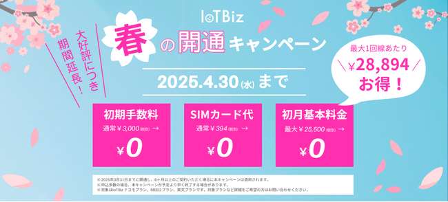 【DXHUB】IoTBiz SIM「初期費用」「初月基本料」「SIMカード代」全て0円　4月末までキャンペーン延長決定