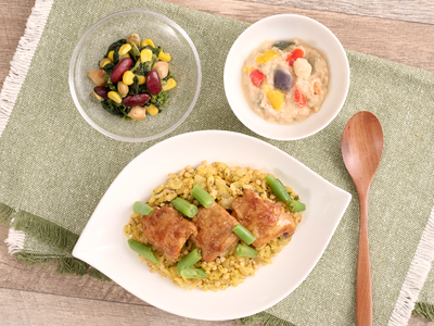 ワンプレートでたんぱく質20g以上！大豆ミートを使用した食べ応え抜群の「豪快チキンのビリヤニライス」を1...