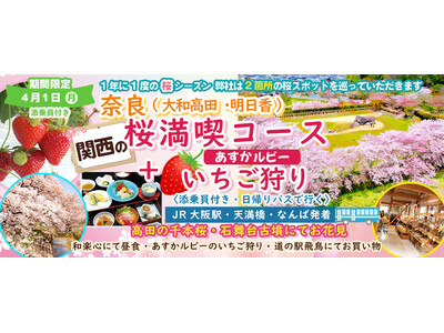 ツアー催行確定更に10席増席　4月1日(月) お一人様9,800円！桜のお花見２カ所&いちご狩り【春の訪...