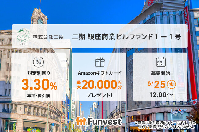貸付型クラウドファンディング「Funvest」6/25より新ファンド「二期 銀座商業ビルファンド１-１号」の募集開始