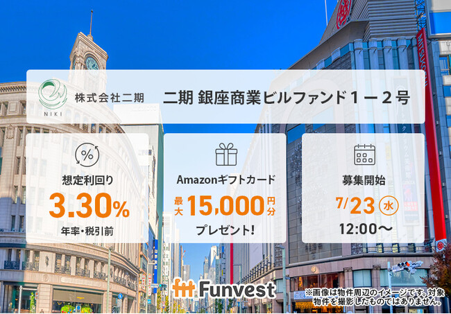 貸付型クラウドファンディング「Funvest」7/23より新ファンド「二期 銀座商業ビルファンド１-２号」の募集開始