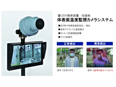 【新型コロナウイルス対策に】入口に設置したカメラで体表面温度検知、音声でお知らせ。簡単組立で即日設置可能。低価格のシステム 