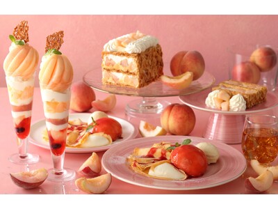 【キハチ カフェ】夏の人気No.1「白桃のパフェ」や、桃の果肉をごろっと添えたクレープなどが登場！旬の桃を楽しむ「ピーチスイーツフェア」を開催