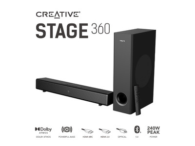 Creative Stageシリーズ サウンドバーがDolby Atmosに対応！2系統のHDMI入力やARC対応HDMI出力ポートを備えた2.1chサウンドバー新登場