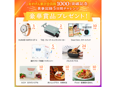 AI食事管理アプリ『あすけん』累計会員数1000万人突破大感謝祭キャンペーン第5弾！健康管理に役立つアイ...