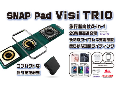 SnapPad Visi-TRIO　旅行者向けのスリムでパワフルなワイヤレス充電ソリューション