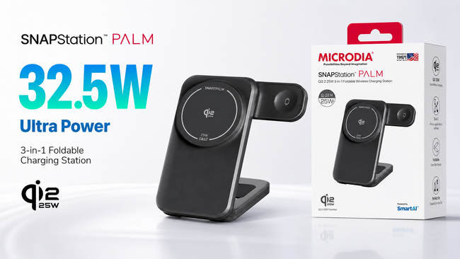 MICRODIA、Qi2.2対応25Wクラスの3-in-1折りたたみ式充電ステーション「SNAPStation PALM」を日本市場向けに提案開始