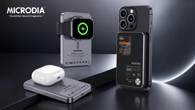 MICRODIA、Apple Watch・AirPodsも同時充電できる準固体電池モバイル