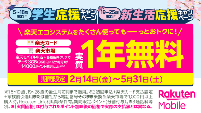楽天モバイル、お子さまのスマホデビューや新生活を応援する「春の応援」キャンペーンを実施