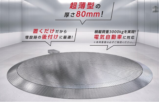 駐車場や店舗の床に置くだけで設置できる「ピットレスターンテーブル」を開発！車が乗り入れしやすい超薄型の厚さ80ミリを実現