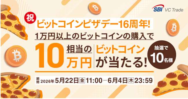 【祝ビットコインピザデー16周年！】1万円以上のビットコインの購入で10万円相当のビットコインが当たる！ビットコイン購入キャンペーン