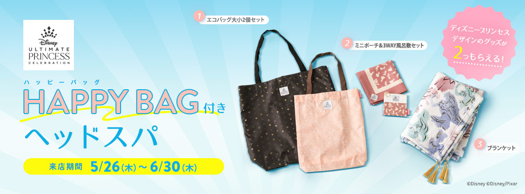 ＼ OZmallオリジナル＆数量限定！ディズニープリンセスデザイン／HAPPY BAG 付きのヘッドスパプランが登場！「ＯＺ限定ヘアサロン予約」特別企画開催中