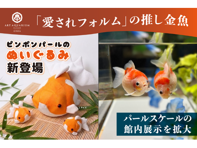 「愛されフォルム」の推し金魚！ まんまる可愛い“ピンポンパール”のぬいぐるみが新登場！ 発売を記念し “パールスケール”の館内展示を拡大！