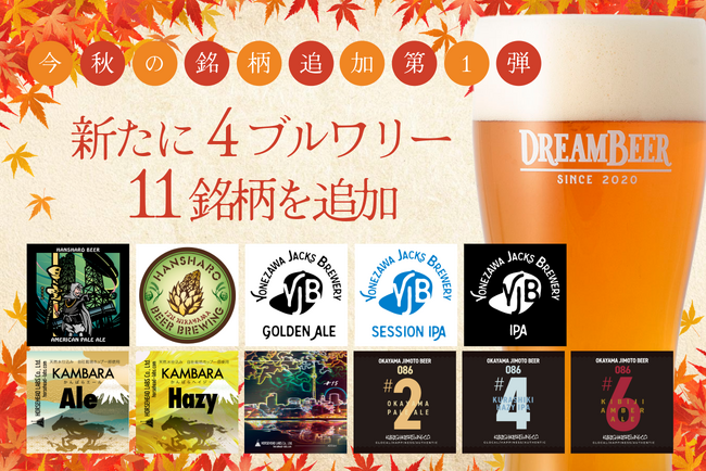 DREAMBEER 今秋の銘柄追加第1弾　～新たに4ブルワリー11銘柄を追加～