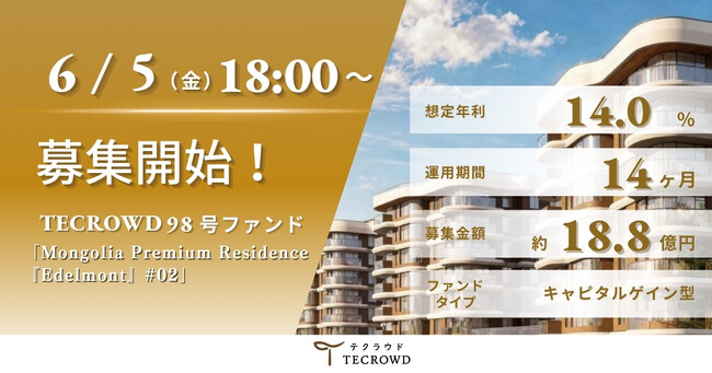 【想定年利14.0%】キャピタルゲイン型ファンド「Mongolia Premium Residence『Edelmont』#02」に投資するTECROWD98号ファンドの募集開始