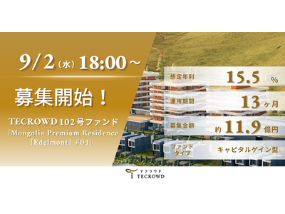 【想定年利15.5%】キャピタルゲイン型ファンド「Mongolia Premium Residence『Edelmont』#04」に投資するTECROWD102号ファンドの募集開始