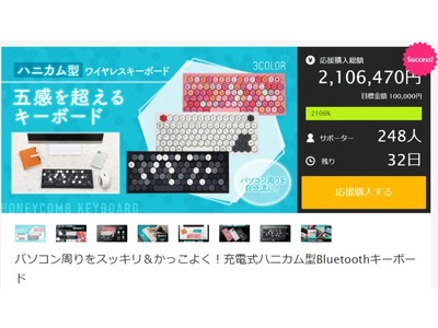 【支援者200人超え】パソコン周りをスッキリ＆かっこよく！「充電式ハニカム型Bluetoothキーボード」クラウドファンディングサイト Makuake（マクアケ）にて先行予約を受付中