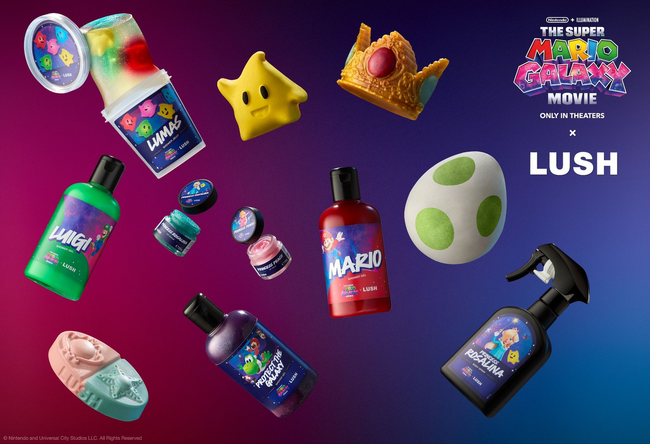 <映画『ザ・スーパーマリオギャラクシー・ムービー』 × LUSH>3月10日発売!限定コラボ商品全12種と宇宙へ飛び出す冒険のようなバスタイムを!