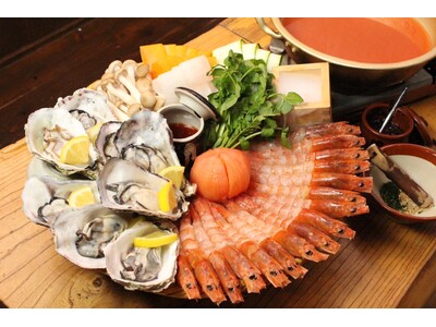 大阪心斎橋で生牡蠣と赤海老を濃厚出汁で味わう！えび牡蠣しゃぶしゃぶにトマトえび出汁が2025年5月に新登場！