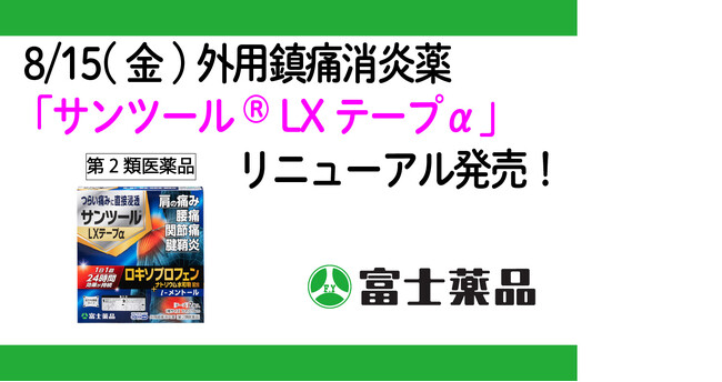 つらい痛みに直接浸透外用鎮痛消炎薬「サンツール(R)LXテープα」8/15(金)リニューアル発売！