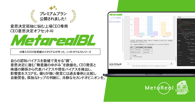 CEO意思決定オフセットAIエージェント「Metareal バイアスレンズ(Metareal BL)」プレミアムプラン9/16提供開始