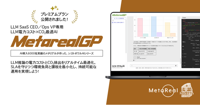 LLM電力コスト×CO2最適AIエージェント「Metareal グリーンプロンプト(Metareal GP)」プレミアムプラン10/3提供開始