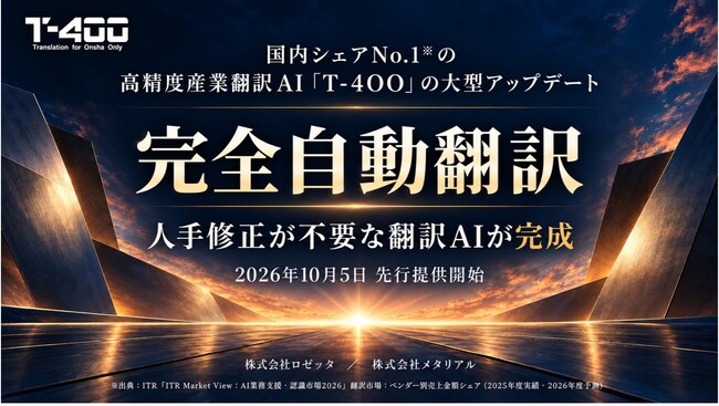 高精度産業翻訳AI「T-4OO」アップデートのお知らせ】「完全自動翻訳