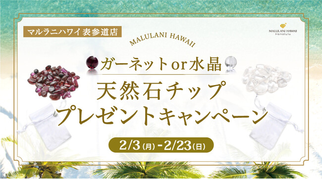 プレスリリース「【2月限定】マルラニハワイ表参道店にて、天然石チッププレゼントキャンペーン開催中！」のイメージ画像