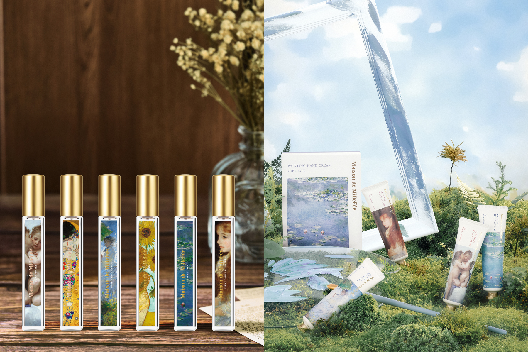 アートの世界がさらに広がる、メゾンドミルフィー「絵画フレグランス」に新たな香りが登場。人気のフレグランスの香りがそのまま楽しめる「絵画ハンドクリーム」も同時発売。