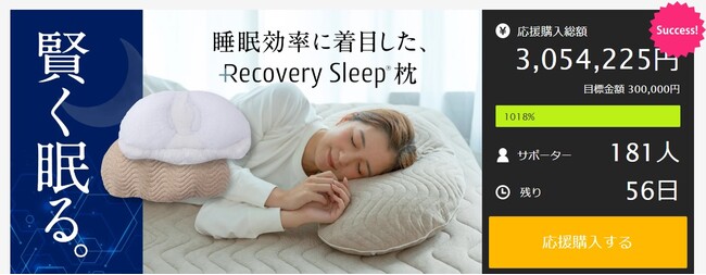 【目標金額1,018％達成】睡眠効率に着目し浅い睡眠時の睡眠環境アップデートが実現！プロの知見が詰まった「リカバリースリープ枕」のメイン画像