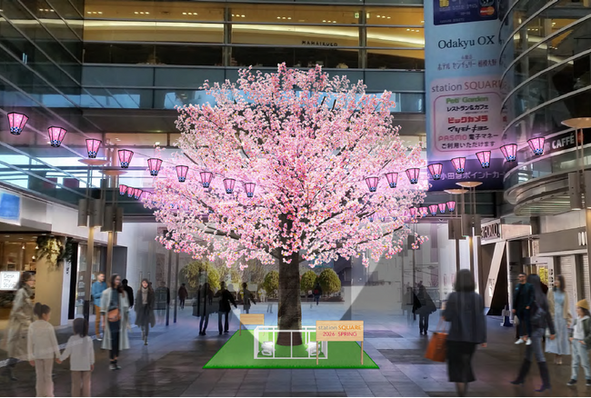 【相模大野ステーションスクエア】2月28日(土)より桜装飾が登場。「相模原市南区×小田急×山野楽器」の協働による相模大野カジュアルピアノは3月17日(火)から5日間限定で設置