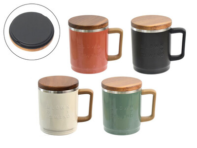 目盛り付きでインスタントコーヒーにも便利♪木製フタのステンレスマグカップが登場です！