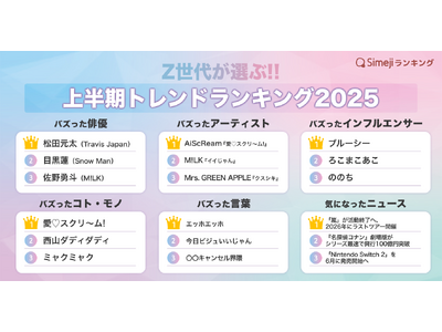 【Simejiランキング】Z世代が選ぶ!!「2025年上半期トレンドランキング」