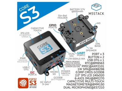 M5Stack社開発キットシリーズ最新「M5Stack CoreS3 ESP32S3 IoT開発キット」を2023年5月4日よりスイッチサイエンスウェブショップにて販売開始