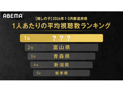 2026年1～3月の「ABEMA」における1人あたりの『【推しの子】』平均視聴数が最も多い都道府県を発表富山県、青森県を抑えて第1位に輝いた県は？