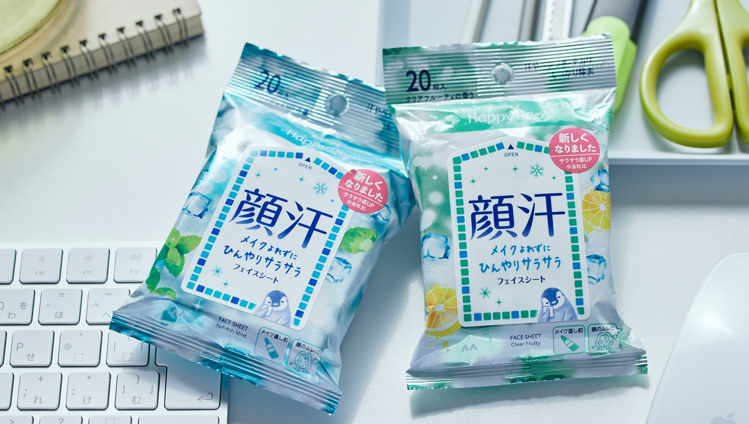 メイクの上から使えて顔汗・ベタつき・テカリをリセットひんやりサラサラ肌になれるフェイスシートが機能アップで登場！「マンダム ハッピーデオ フェイスシート」が2022年2月21日（月） より新発売！