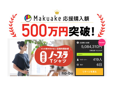 Makuakeで応援購入金額500万円達成！ 8月7日まで実施。素肌に一枚で着られる締め付けフリーのブラレスウェア「no-bu」