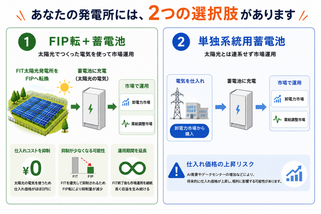 低圧太陽光発電所の空きスペースを新たな収益源へ ― 「FIP転＋蓄電池」・「低圧系統用蓄電池」の比較提案開始