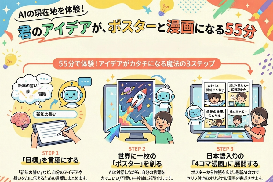 生成AIでつくる「新年の誓いポスター＆4コマ漫画」体験会をオンライン開催