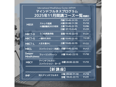 【受講者募集開始】11月開講 エビデンスに基づくマインドフルネス 各種8週間コース