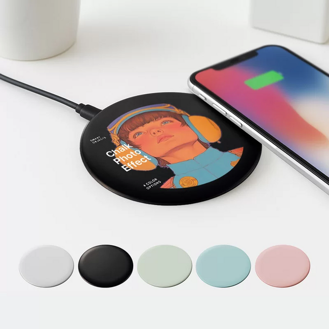 プレスリリース「ME-Qの「ワイヤレス充電器ラウンド（10W）」が新登場！フルカラー印刷対応＆全5色展開で1個から激安作成！（2025.5.21）」のイメージ画像
