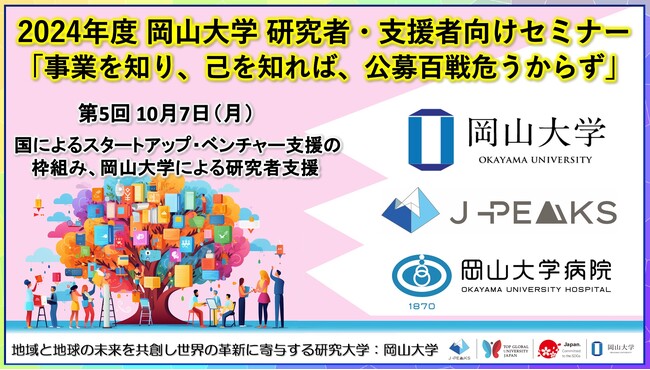 岡山大学研究者・支援者向けセミナー「事業を知り、己を知れば、公募百戦危うからず」第5回 国によるスタートアップ・ベンチャー支援の枠組み、岡山大学による研究者支援〔10/7,月 ハイブリッド〕