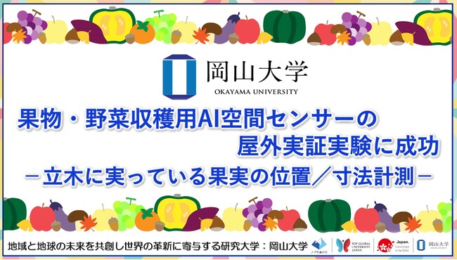 【岡山大学】果物・野菜収穫用AI空間センサーの屋外実証実験に成功-立木に実っている果実の位置／寸法計測-