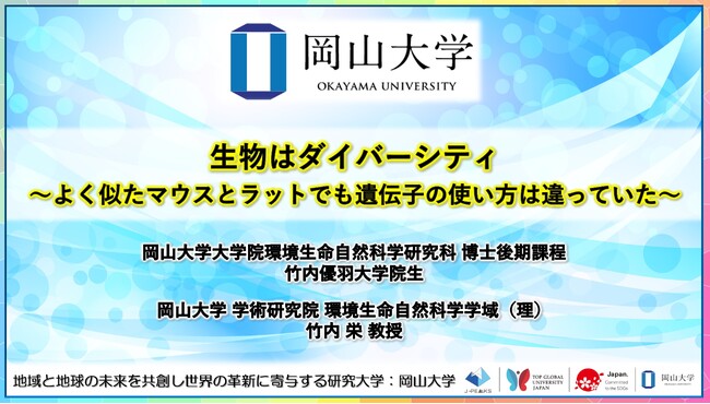 【岡山大学】生物はダイバーシティ～よく似たマウスとラットでも遺伝子の使い方は違っていた～