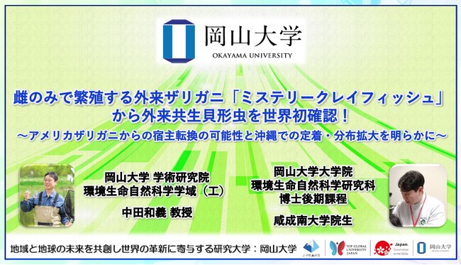 【岡山大学】雌のみで繁殖する外来ザリガニ「ミステリークレイフィッシュ」から外来共生貝形虫を世界初確認！～アメリカザリガニからの宿主転換の可能性と沖縄での定着・分布拡大を明らかに～