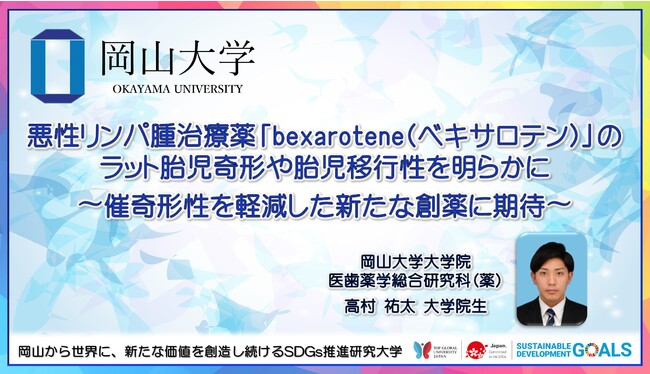 【岡山大学】悪性リンパ腫治療薬「bexarotene（ベキサロテン）」のラット胎児奇形や胎児移行性を明らかに ～催奇形性を軽減した新たな創薬に期待～